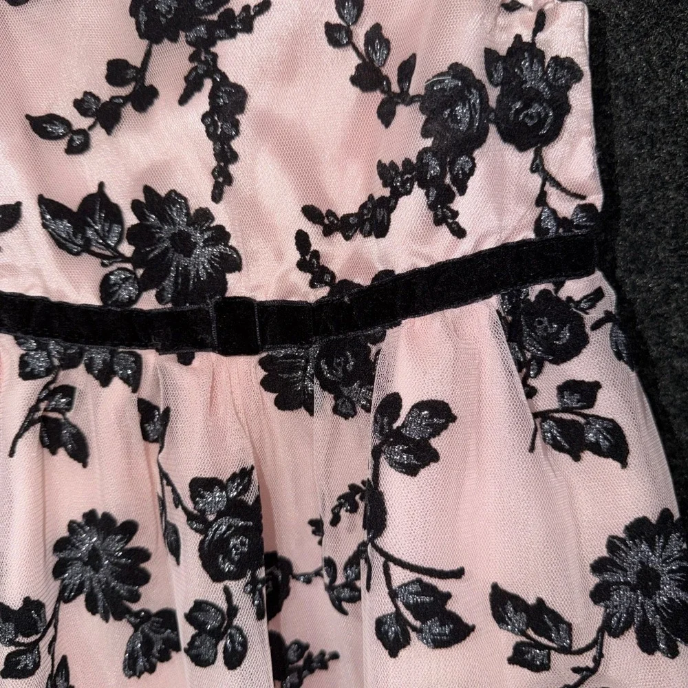 The Children's Place Floral Mesh Dress Toddler Girls 2T Pink Black Flocked Party